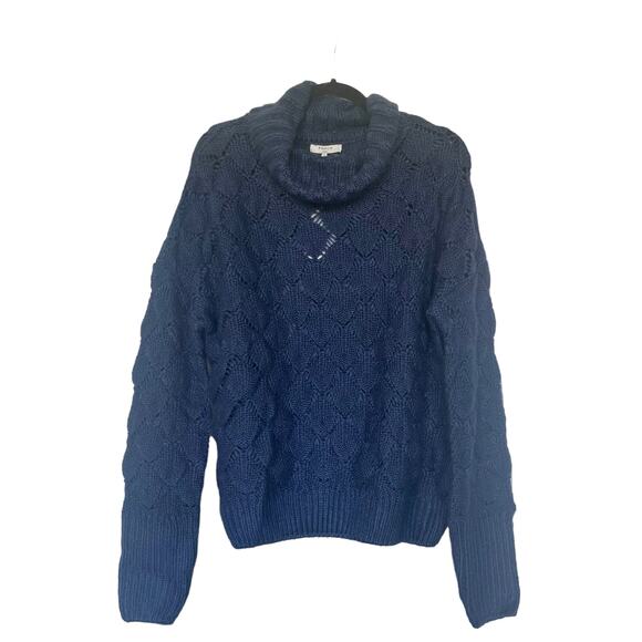 FRNCH Paris M/L Neola Sweater Cowlneck Pointelle Oversized Pullover Navy NWT - Picture 2 of 5